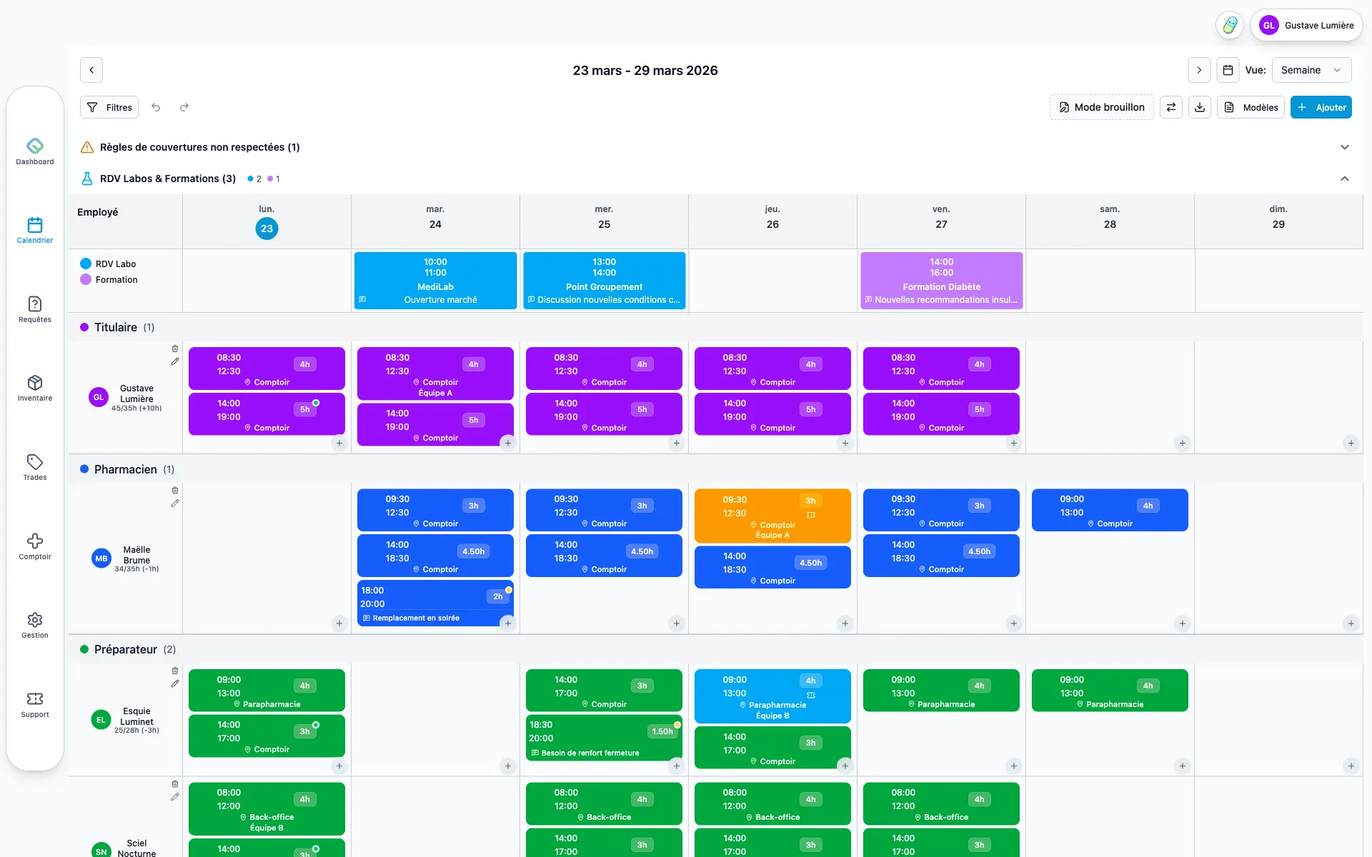 Gestion des plannings